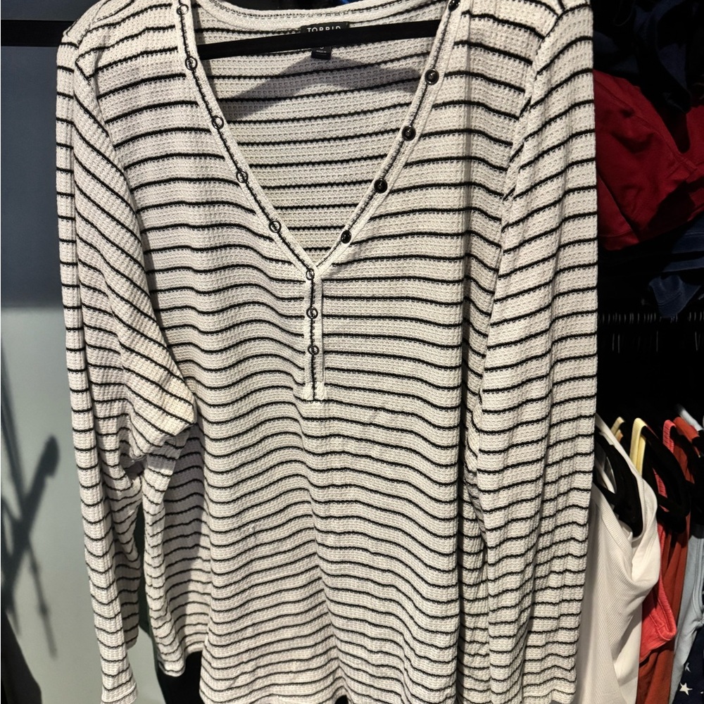 Torrid Black and White Striped Long Sleeve Top